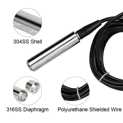 Transmisor de sensor de nivel de agua IP68 – Rango de 0-200 m | Sensor industrial de nivel de líquido de acero inoxidable