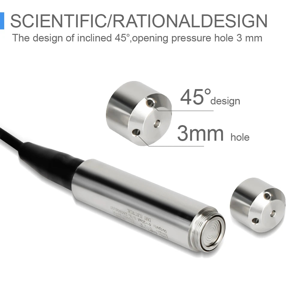 Transmisor de sensor de nivel de agua IP68 – Rango de 0-200 m | Sensor industrial de nivel de líquido de acero inoxidable