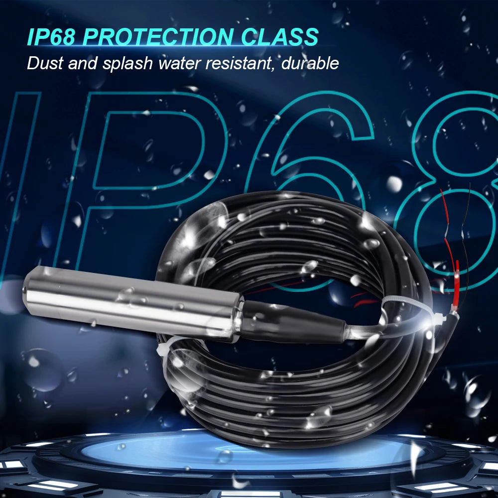 Transmisor de sensor de nivel de agua IP68 – Rango de 0-200 m | Sensor industrial de nivel de líquido de acero inoxidable