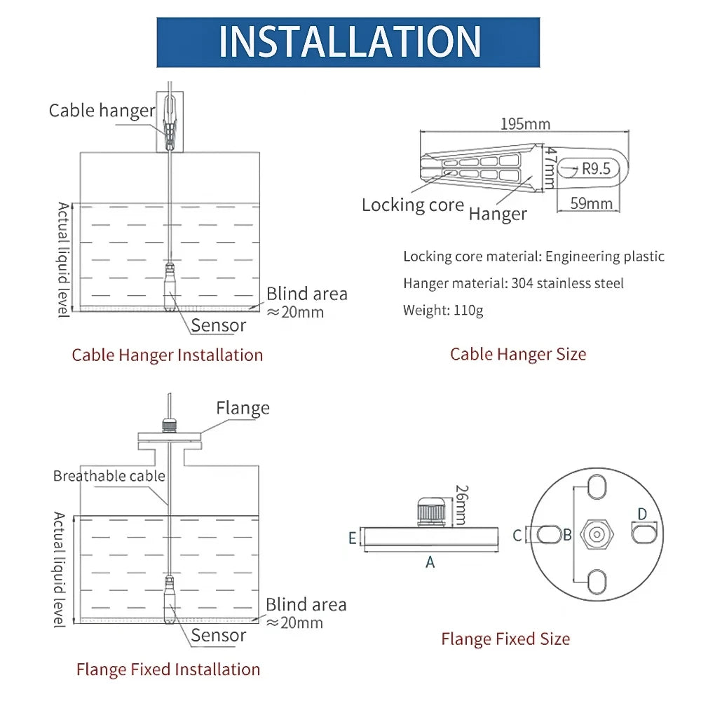 Transmisor de sensor de nivel de agua IP68 – Rango de 0-200 m | Sensor industrial de nivel de líquido de acero inoxidable