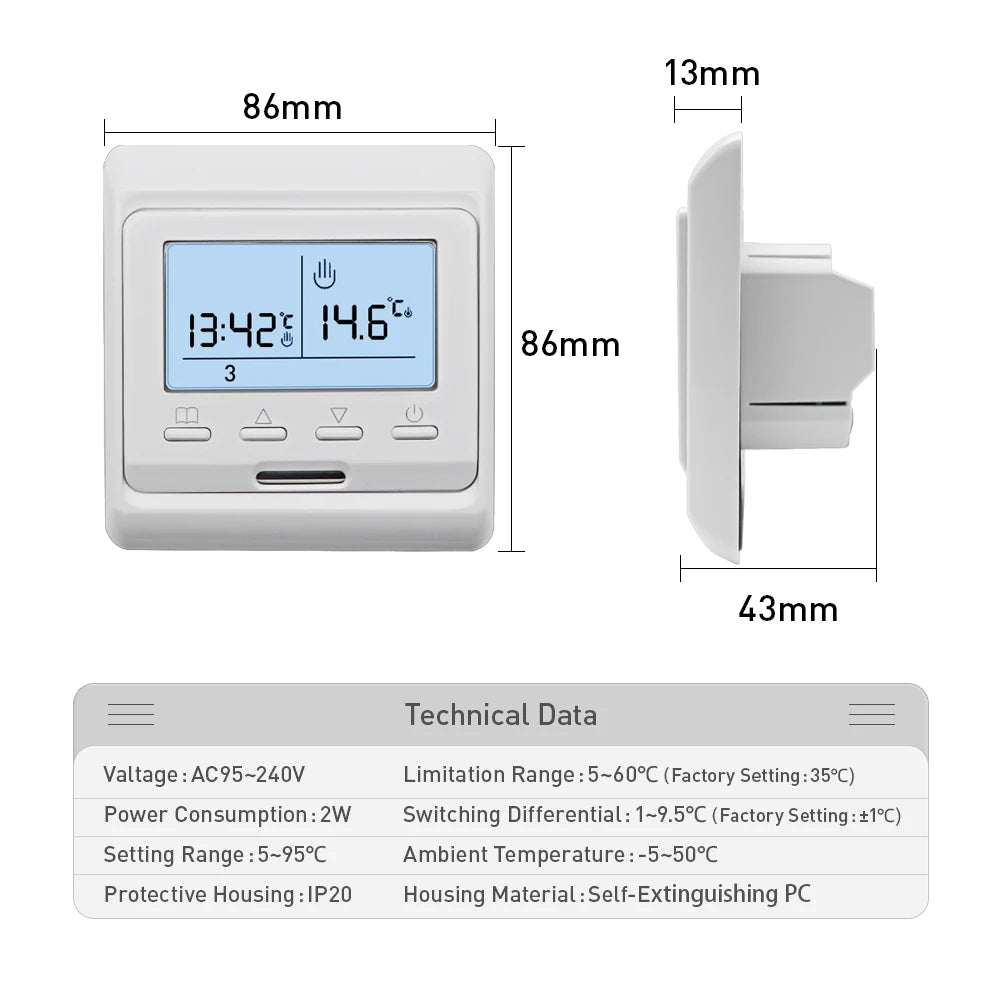 WiFi Smart Thermostat Temperature Controller Electric Floor Heating TRV Water Gas Boiler Remote Control Tuya Alexa Google Home by 54 Energy - Renewable Energy Store