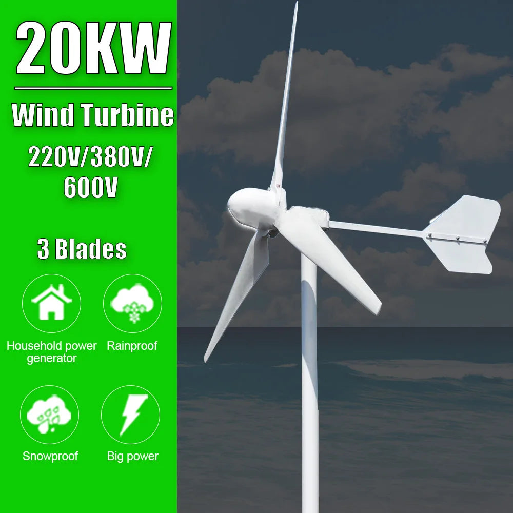 Wind Turbine Energy Windmill 20KW Horizontal Generator Low RPM 220V 380V 600V Farm Home Boat Use - 54 Energy - Renewable Energy Store