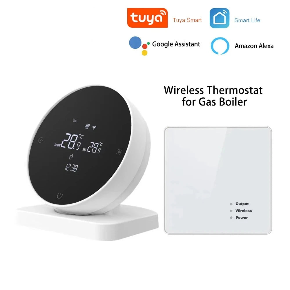 Wireless WiFi Thermostat for Gas Boiler Heating Tuya Battery RF Wireless Receiver Temperature Controller Alice Google Home by 54 Energy - Renewable Energy Store
