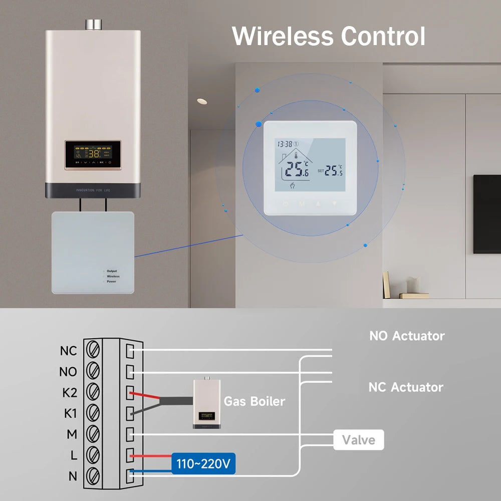Wireless WiFi Thermostat for Gas Boiler Heating Tuya Battery RF Wireless Receiver Temperature Controller Alice Google Home by 54 Energy - Renewable Energy Store