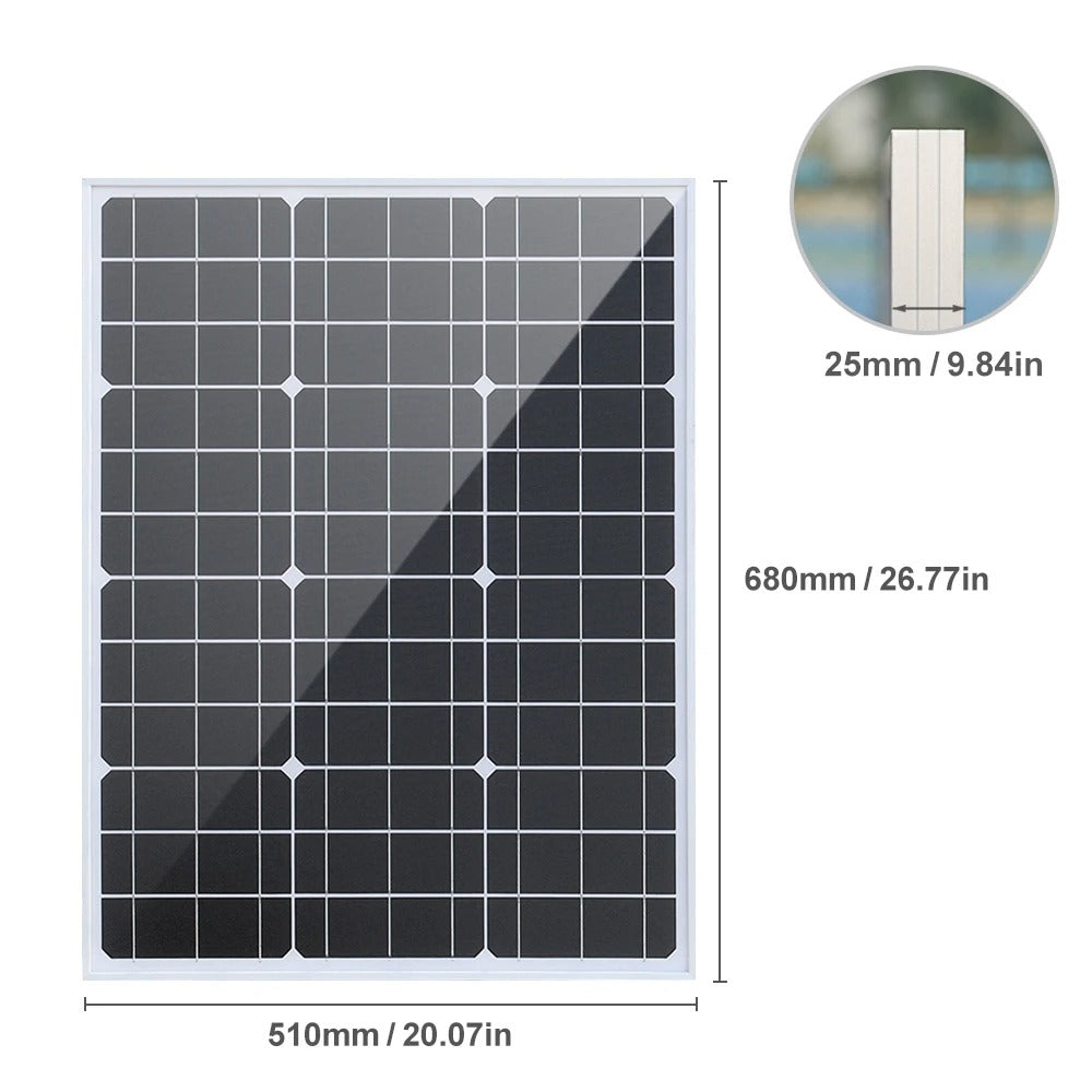 Wuzeck 50 Watt Solar Panel Rigid Glass Solar Module 50w 18v Cell Battery Charger Fast Home Outdoor Car Boat Camping 12v 24v 36v by 54 Energy - Renewable Energy Store