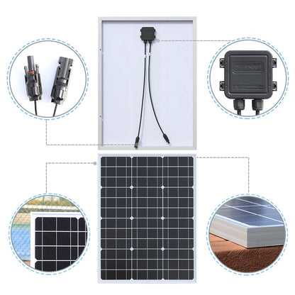 Wuzeck 50 Watt Solar Panel Rigid Glass Solar Module 50w 18v Cell Battery Charger Fast Home Outdoor Car Boat Camping 12v 24v 36v by 54 Energy - Renewable Energy Store