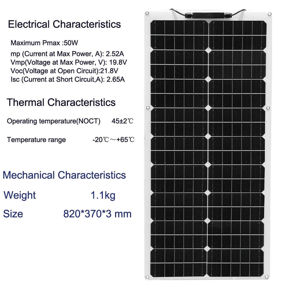 Wuzeck 50w Flexible Solar Panel Kit 12v 100w Pv Solar Module Kit 24v Solar Cell Home Outdoor Car Boat Battery Camping Solarpanel by 54 Energy - Renewable Energy Store