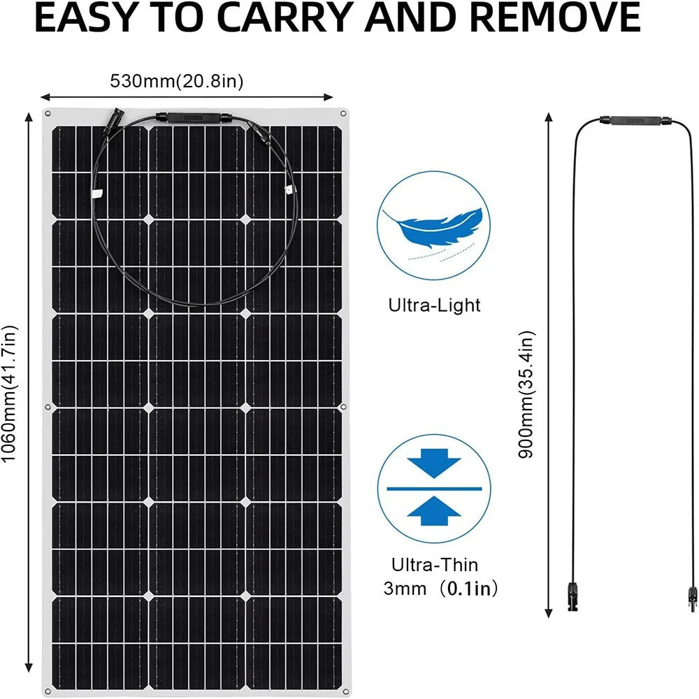 Wuzeck Flexible Solar Panels 1-10pcs 100w Mono Solar Panel Cells 200w 300w 400w - 1000w Power For 12v Battery Rvs Boat Home Car by 54 Energy - Renewable Energy Store