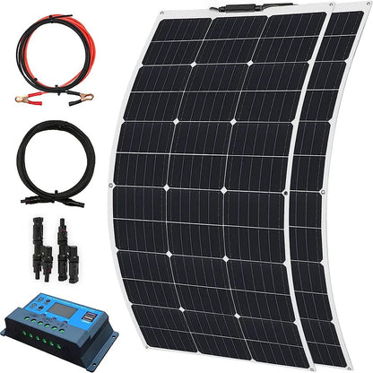 Wuzeck Flexible Solar Panel 12v/24v Starter Kit, 1-5pcs 100w Monocrystalline Solar Panel,off Grid Power For Rvs Boat Caravan