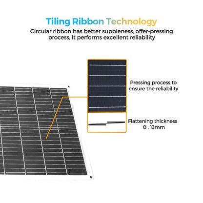 Wuzeck 100w - 1000w Flexible Solar Panel Cells 200w 300w 400w 500w 600w Portable Rv Camping Home Boat Marine Curve Surface Black