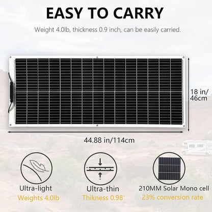 Wuzeck 100w - 1000w Flexible Solar Panel Cells 200w 300w 400w 500w 600w Portable Rv Camping Home Boat Marine Curve Surface Black