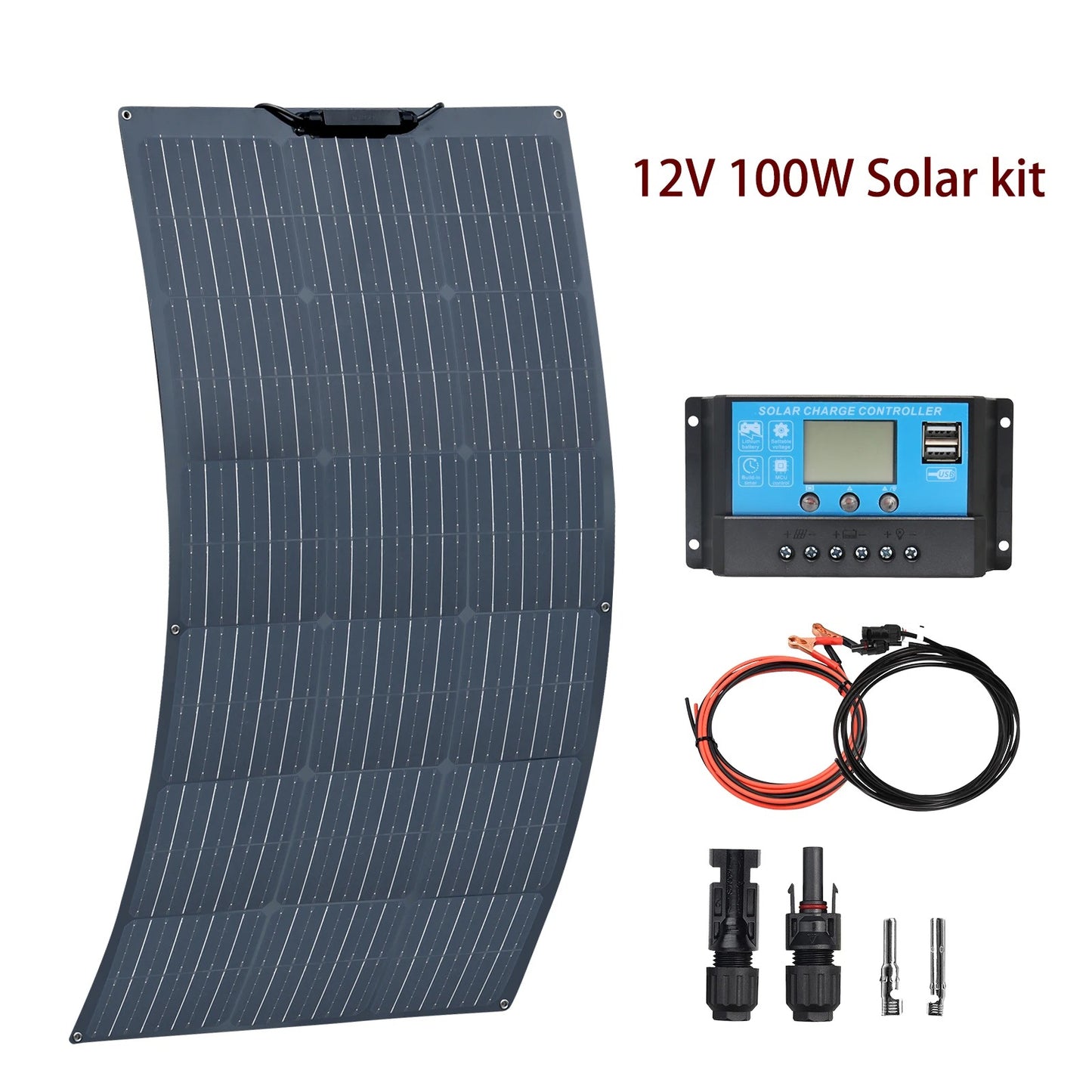 Wuzeck Flexible Solar Panel 100w 200w 300w 400w 500w 12v Solar Panel Kit Monocrystalline 12v 24v Controller Solar Cable Pv Cell