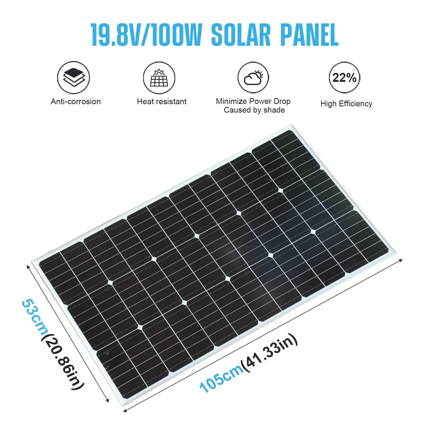 Wuzeck Glass Solar Panel 200w 100w 18v Pv Module Photovoltaic Cell Power Solar Panels For Car Boat Rvs Home 12v / 24v Battery