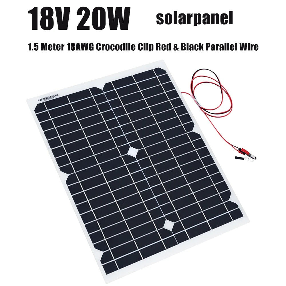 Wuzeck Monocrystalline Solar Panel Ideal Photovoltaic Solar Panel 20w 18v, Solar Panel Charger Kit 12 V For Car Motorcycle Boat