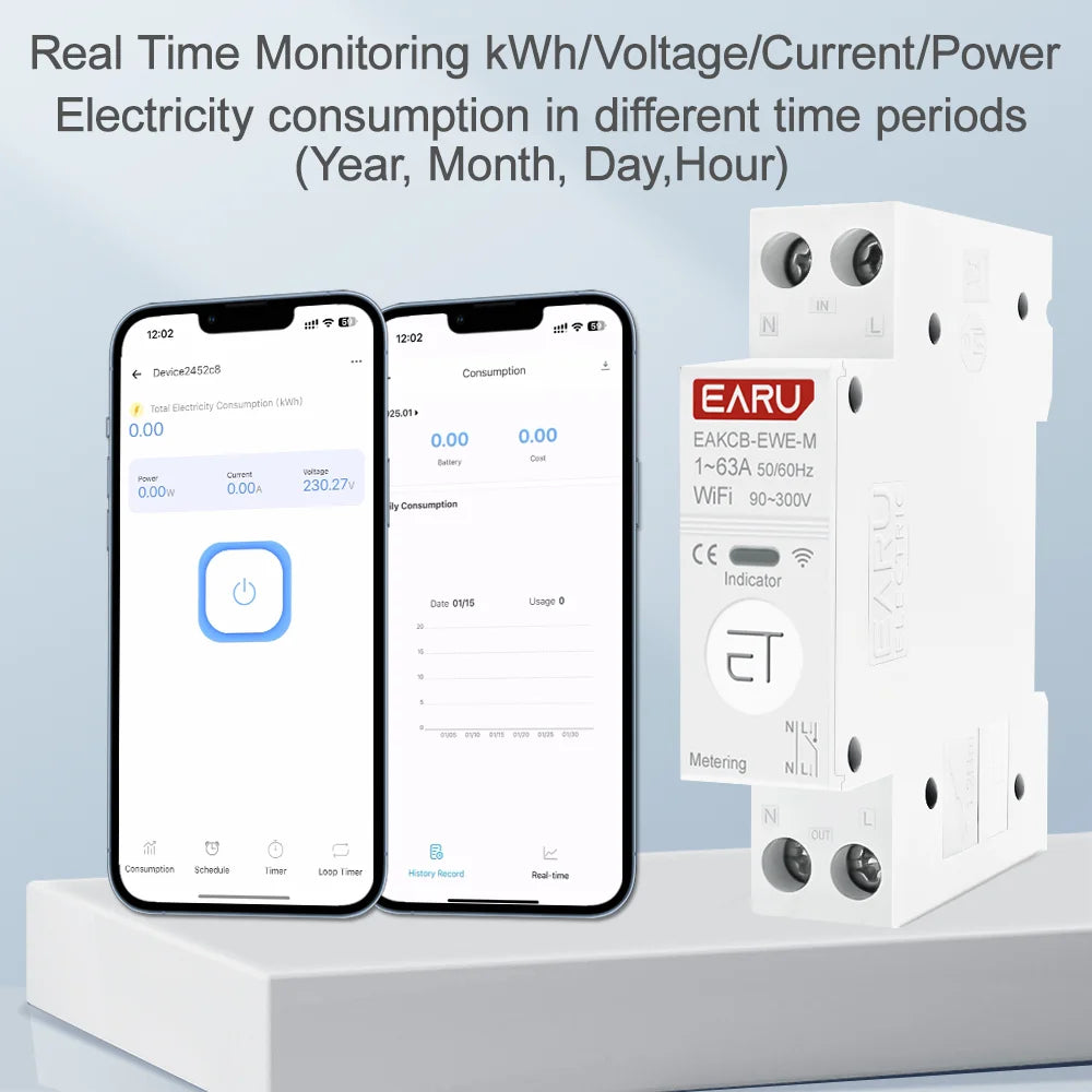 Interruptor de circuito inteligente WiFi eWeLink 1P+N 63A MCB Temporizador Interruptor de relé Medición de energía kWh Protector de tensión de corriente Control remoto
