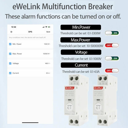 eWeLink WiFi Smart Circuit Breaker MCB 1P 63A Timer Power Energy kWh Voltage Current Meter Protector Voice Remote Control Switch by 54 Energy - Renewable Energy Store