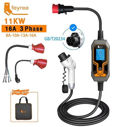feyree 11KW 16A 3 Phase GB/T Cord EV Charger Adapter Portable Charging Box EVSE Car Charger with 5m Cable for Electric Vehicle by 54 Energy - Renewable Energy Store
