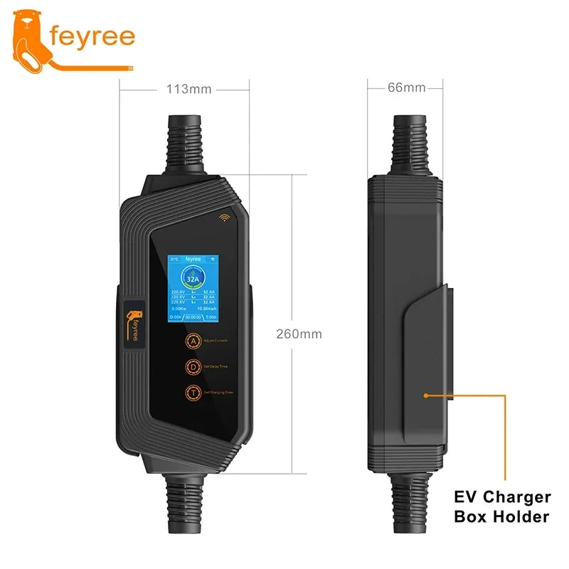 feyree 22KW 32A 3Phase Type2 EV Charger Wi-Fi APP Control EVSE Portable Charging Box Charging Station for Electric Car Charger by 54 Energy - Renewable Energy Store