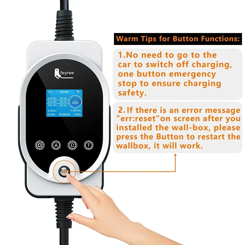 feyree 22KW Type2 Cable EVSE Wallbox & Portable EV Charger 32A 3Phase Wi-Fi APP Smart Fast Charging Station for Electric Vehicle by 54 Energy - Renewable Energy Store