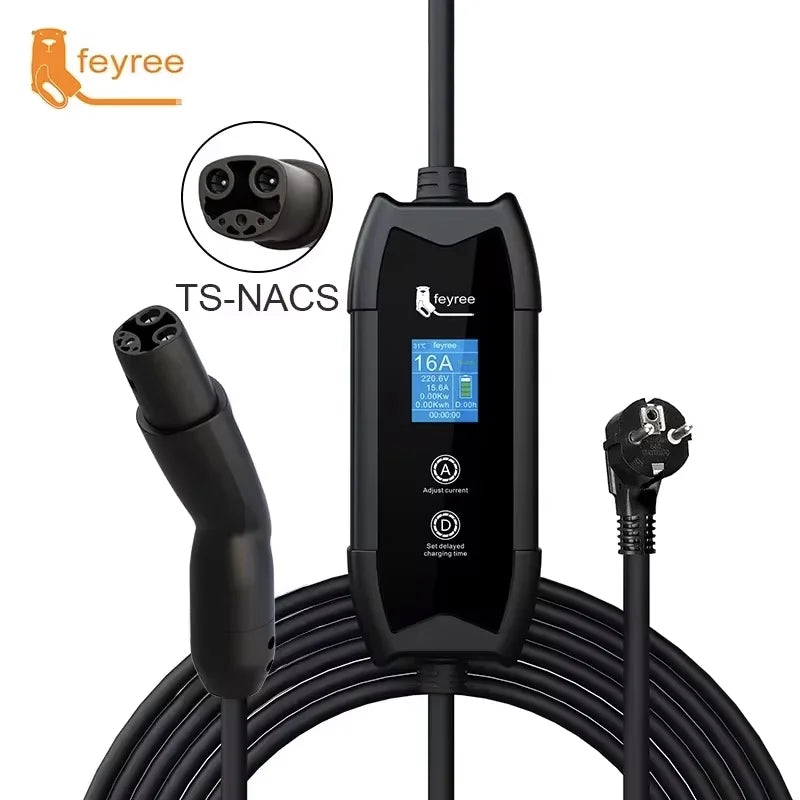 feyree 3.5KW TS-NACS Charger Plug EV Charger Portable 1.8" LCD Screen with Set Delay Schedule Charging Station for Tesla Cars by 54 Energy - Renewable Energy Store