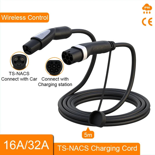 feyree 32A 7KW 1Phase Type2 to TS-NACS Socket 16A 3.5KW EV Charger Cable 5m for Tesla Model 3 Y X S for Public Charging Station by 54 Energy - Renewable Energy Store