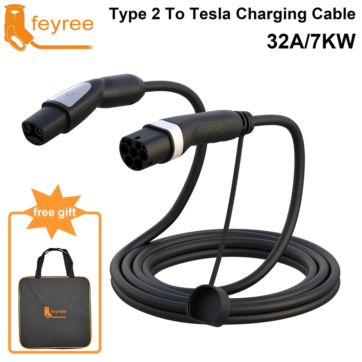feyree 32A 7KW 1Phase Type2 to TS-NACS Socket 16A 3.5KW EV Charger Cable 5m for Tesla Model 3 Y X S for Public Charging Station by 54 Energy - Renewable Energy Store