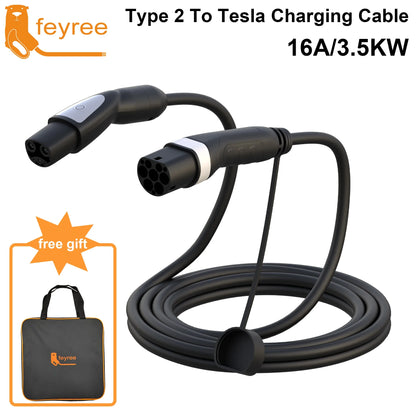 feyree 32A 7KW 1Phase Type2 to TS-NACS Socket 16A 3.5KW EV Charger Cable 5m for Tesla Model 3 Y X S for Public Charging Station by 54 Energy - Renewable Energy Store
