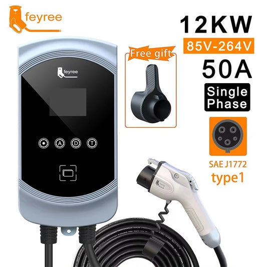 feyree 50A 12KW 1Phase EV Charger Type1 Cable J1772 Cord 40A 9.6KW 32A 7.6KW EVSE Wallbox Charging Station for Electric Vehicle by 54 Energy - Renewable Energy Store