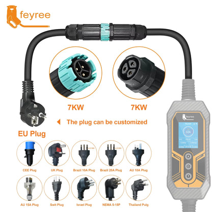 feyree 7kw Electric Vehicle Charging Adapter To EU AU Brazil Male Adapter EV Charger Connector Customized plug for Electric Car by 54 Energy - Renewable Energy Store