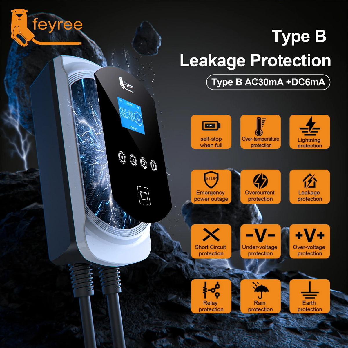 feyree DLB Function EV Charger Type1 EVSE Wallbox 32A 7.6KW 40A 9.6KW 50A 12KW 1P j1772 Adapter APP Control for Electric Vehicle by 54 Energy - Renewable Energy Store