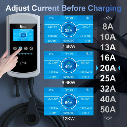feyree Dynamic Load Blancing EV Charging Station 32A 7KW TS-NACS Charger Plug Car Charger EVSE Wallbox 9.6KW 12KW APP Control by 54 Energy - Renewable Energy Store