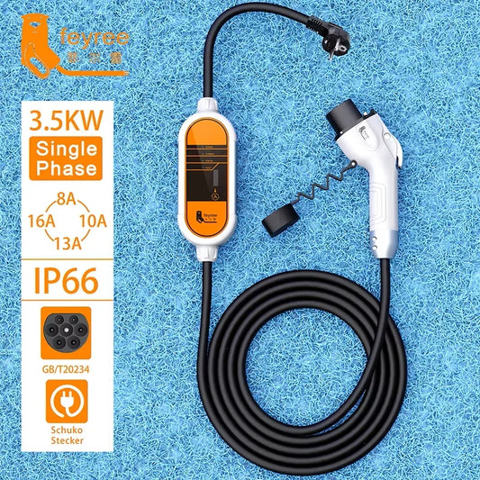 feyree EV Charger GB/T Cord 16A 3.5KW 1Phase Portable Charger Box 32A 7KW Current Adjustable 11KW 16A 3 Phase for Electric Car by 54 Energy - Renewable Energy Store