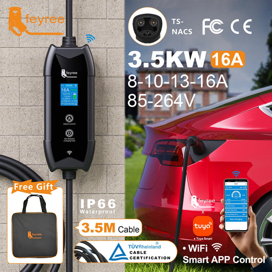 feyree EV Charger TS-NACS Socket 16A 3.5KW APP Control EVSE Portable Charging for Tesla Cars Models 3/Y/S/X Set Charge&DelayTime by 54 Energy - Renewable Energy Store
