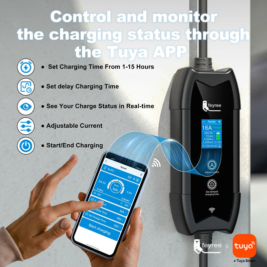 feyree EV Charger TS-NACS Socket 16A 3.5KW APP Control EVSE Portable Charging for Tesla Cars Models 3/Y/S/X Set Charge&DelayTime by 54 Energy - Renewable Energy Store