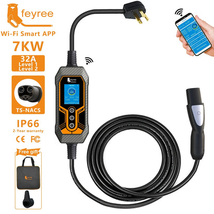 feyree EV Charger TS-NACS Socket 32A 7KW 1Phase APP Control EVSE Wallbox Portable Charging Box for Tesla Cars Models 3/Y/S/X by 54 Energy - Renewable Energy Store