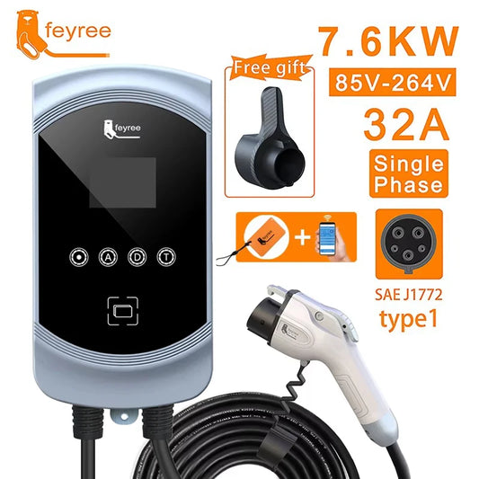 feyree EV Charger Type1 EVSE Wallbox 32A 7.6KW 40A 9.6KW 50A 12KW 1Phase j1772 Adapter APP Control for Electric Vehicle Car by 54 Energy - Renewable Energy Store