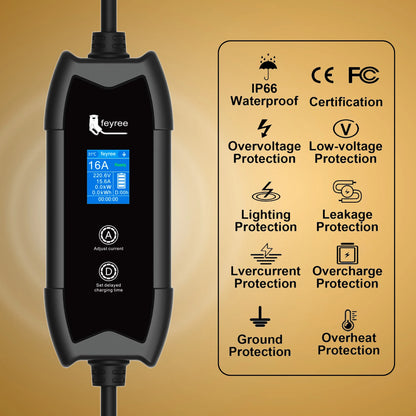 feyree EV Charger Type2 3.5KW 16A Portable Charging Box Set Current and Set Delay Time 5M Cable for Electric Vehicle Car Charger by 54 Energy - Renewable Energy Store