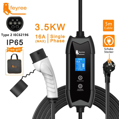 feyree EV Charger Type2 3.5KW 16A Portable Charging Box Set Current and Set Delay Time 5M Cable for Electric Vehicle Car Charger by 54 Energy - Renewable Energy Store