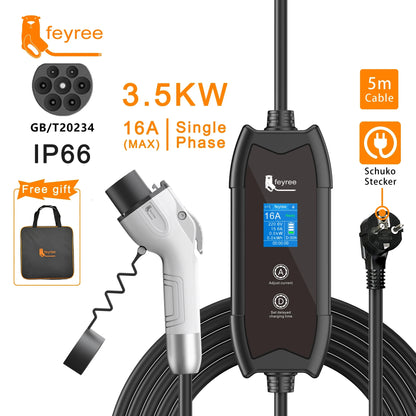 feyree EV Charger Type2 3.5KW 16A Portable Charging Box Set Current and Set Delay Time 5M Cable for Electric Vehicle Car Charger by 54 Energy - Renewable Energy Store