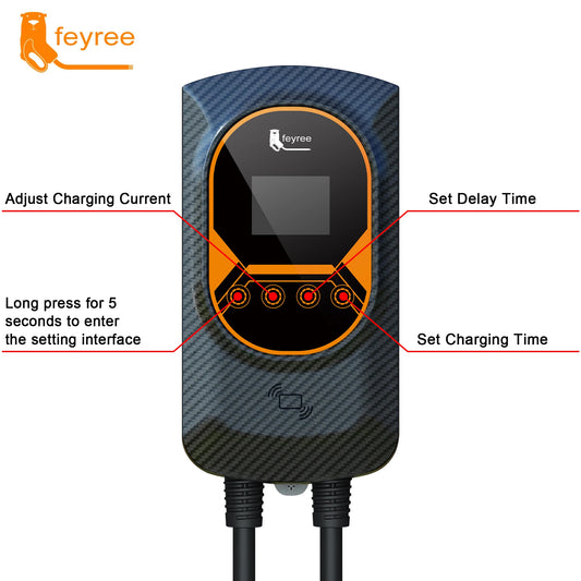 feyree EV Charger Type2 32A EVSE Wallbox with IEC62196-2 Adapter 7.6KW Wallmount Charging Station 5m Cable for Electric Vehicle by 54 Energy - Renewable Energy Store