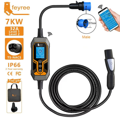 feyree EV Charger Wallbox TS-NACS Socket 32A 7KW 1Phase APP Control EVSE Portable Charging Box for Tesla Cars Models 3/Y/S/X by 54 Energy - Renewable Energy Store