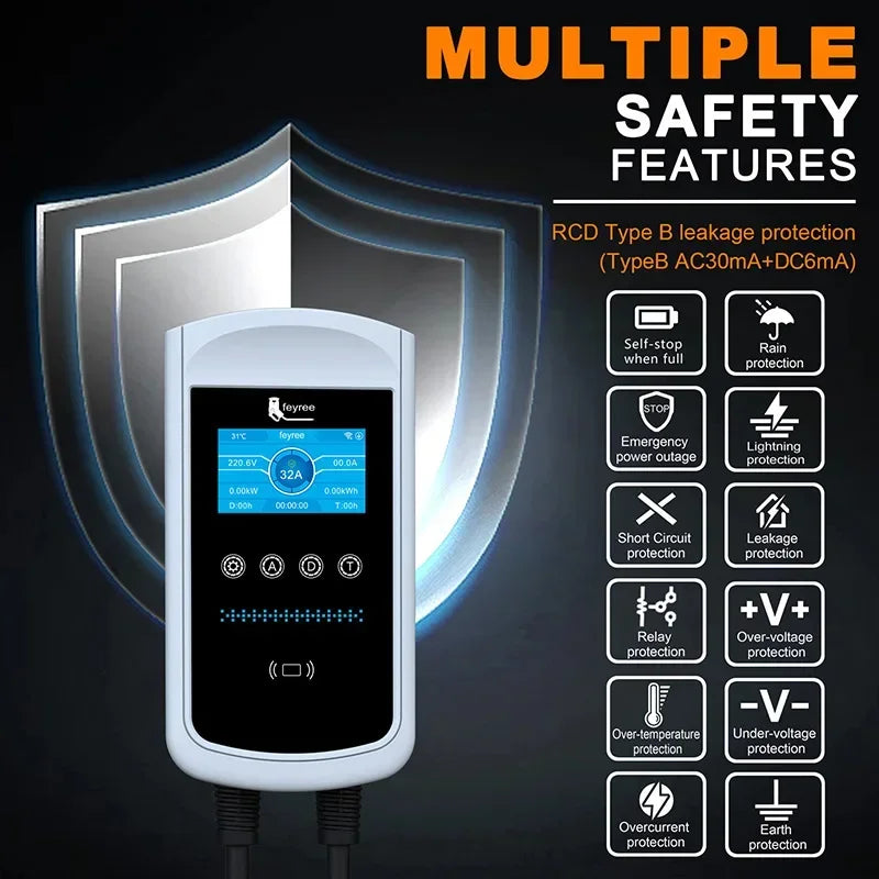 feyree EV Charging Station 32A 7KW TS-NACS Charger Plug for Tesla Car Charger EVSE Wallbox 9.6KW 12KW Fast Charging APP Control by 54 Energy - Renewable Energy Store