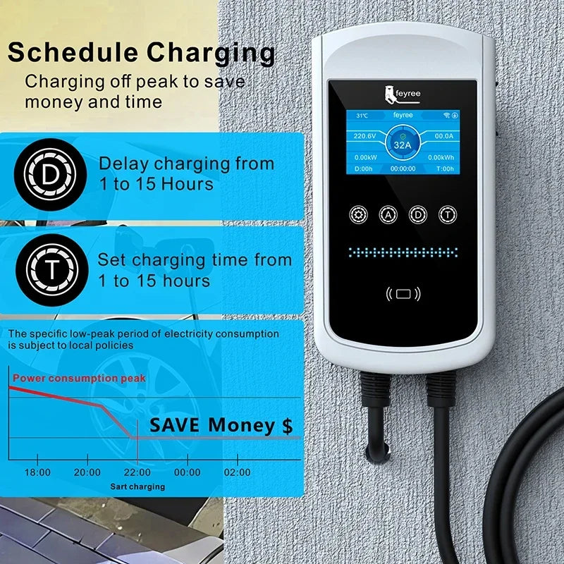 feyree EV Charging Station 32A 7KW TS-NACS Charger Plug for Tesla Car Charger EVSE Wallbox 9.6KW 12KW Fast Charging APP Control by 54 Energy - Renewable Energy Store
