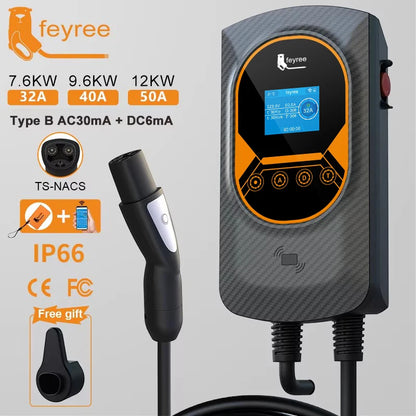feyree EV Charging Station for TS-NACS Socket EVSE Wallbox 32A 7.6KW 40A 9.6KW 50A 12KW Fast Charging APP Control for Tesla Car by 54 Energy - Renewable Energy Store