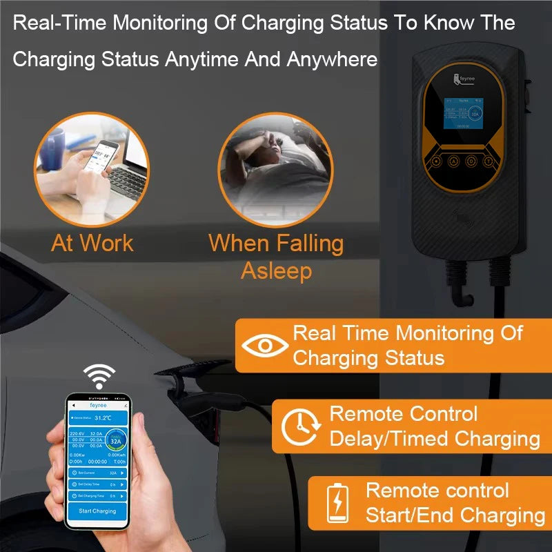 feyree EV Charging Station for TS-NACS Socket EVSE Wallbox 32A 7.6KW 40A 9.6KW 50A 12KW Fast Charging APP Control for Tesla Car by 54 Energy - Renewable Energy Store