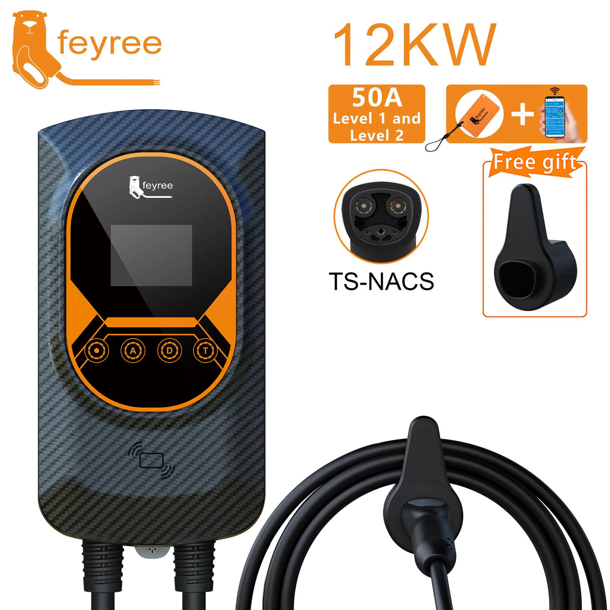 feyree EV Charging Station for TS-NACS Socket EVSE Wallbox 32A 7.6KW 40A 9.6KW 50A 12KW Fast Charging APP Control for Tesla Car by 54 Energy - Renewable Energy Store