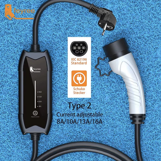 feyree EV Portable Charger Type2 / GB/T Plug 16A Single Phase 3.5KW Type1 3.5m Wallbox Charging Station for Electric Vehicle by 54 Energy - Renewable Energy Store