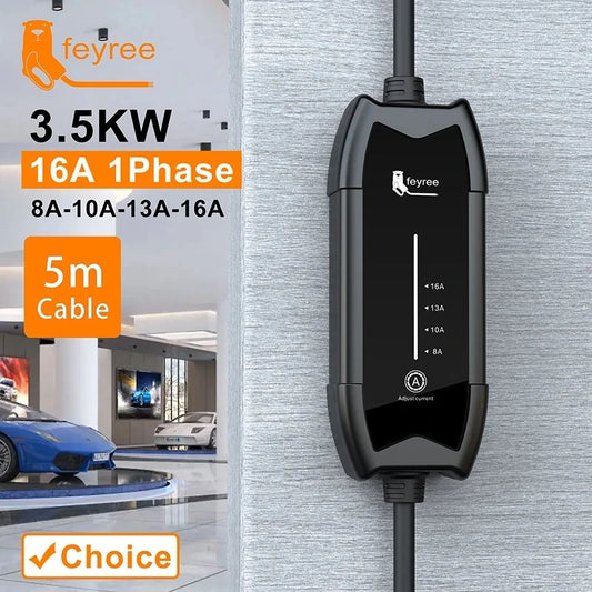 feyree EV Portable Charger Type2 / GB/T Plug Connector 16A 1Phase 3.5KW Type1 5m Wallbox Charging Station for Electric Vehicle by 54 Energy - Renewable Energy Store