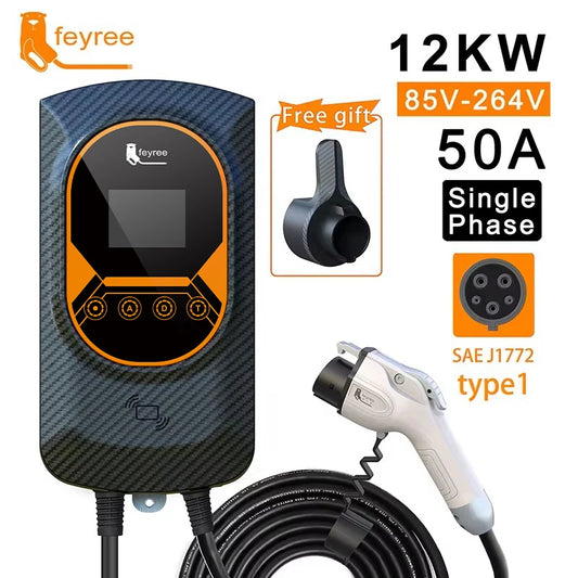 feyree EVSE Wallbox 50A 12KW 1Phase EV Charger Type1 Cable J1772 Socket Wallmounted Charging Station for Electric Vehicle Car by 54 Energy - Renewable Energy Store