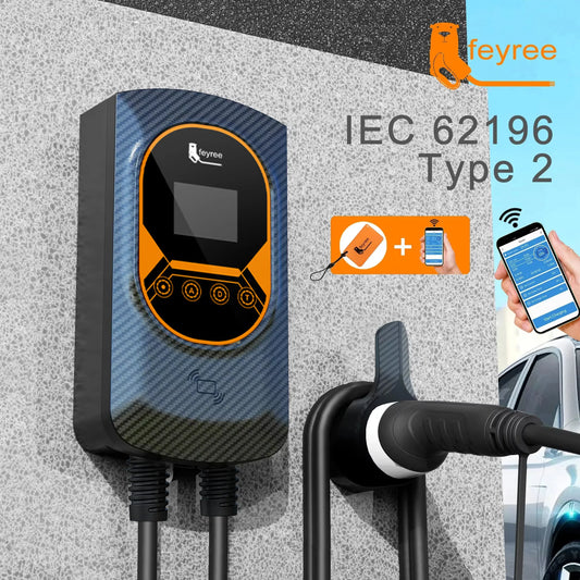feyree EVSE Wallbox 7.6KW 11KW 22KW EV Charging Station 32A Electric Vehicle Car Charger Wallmount Type2 Cable APP WIFI Control by 54 Energy - Renewable Energy Store